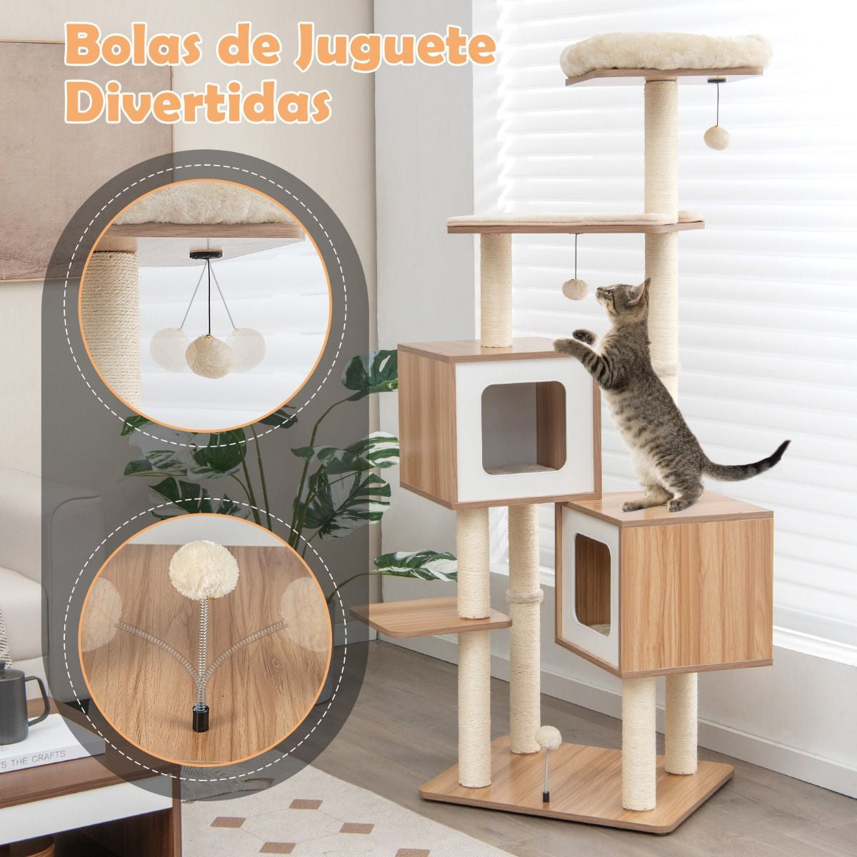 Torre de Descanso Multinivel con Rascador para Gatos