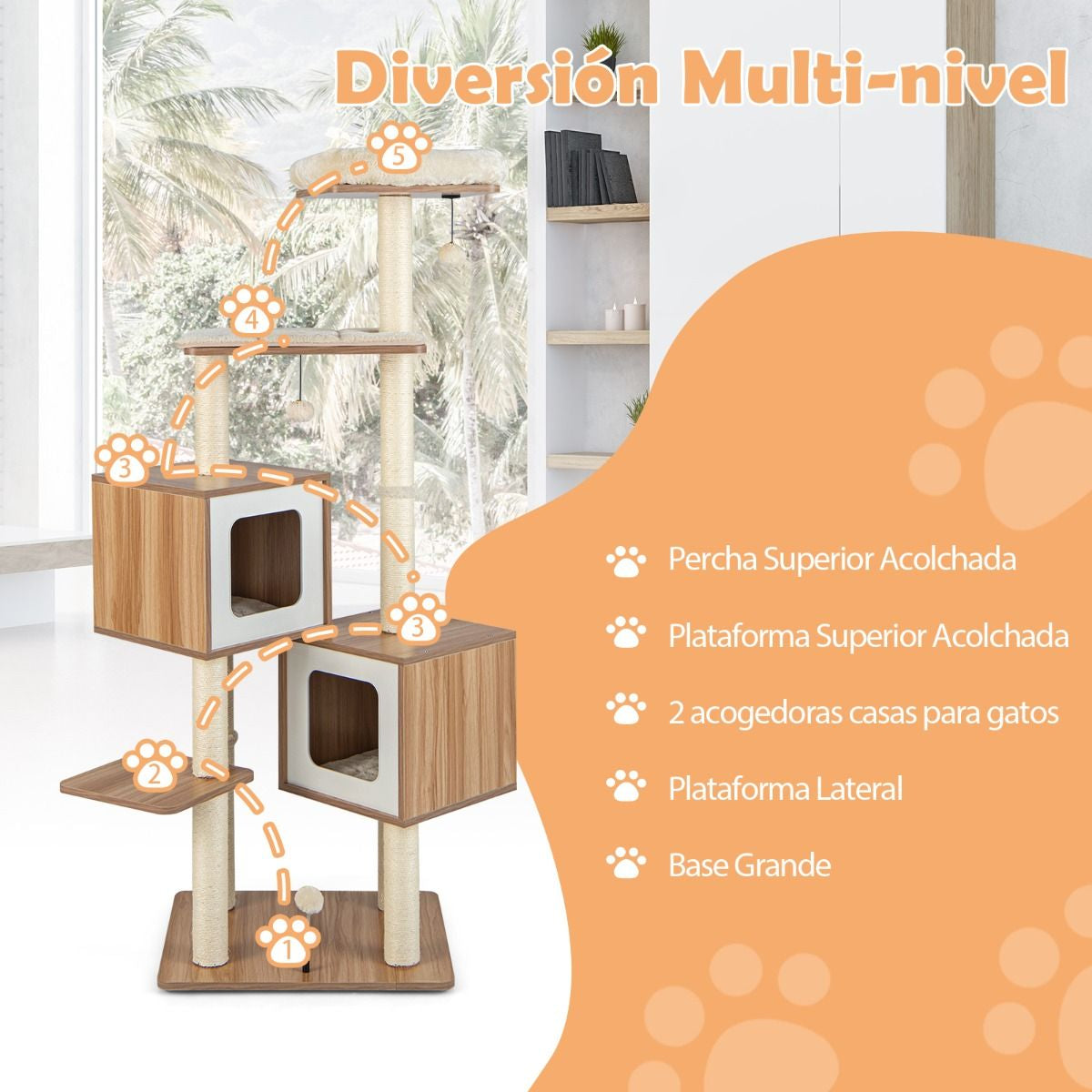 Torre de Descanso Multinivel con Rascador para Gatos