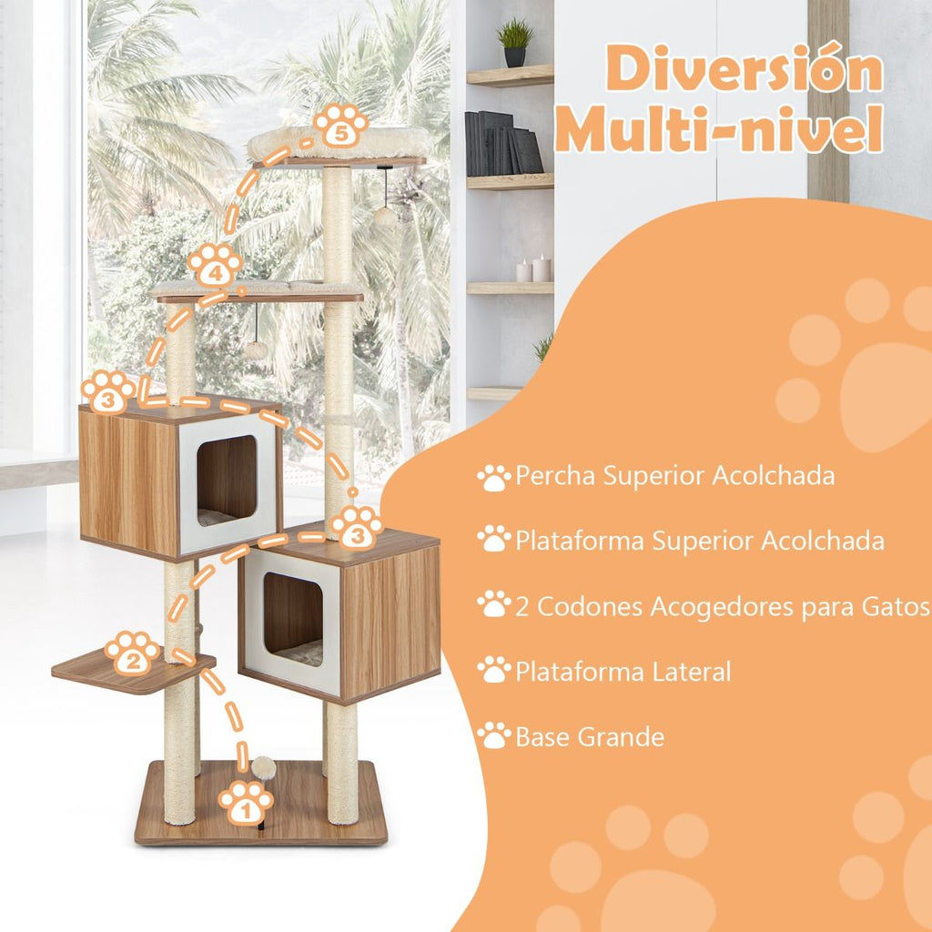 Torre de Descanso Multinivel con Rascador para Gatos