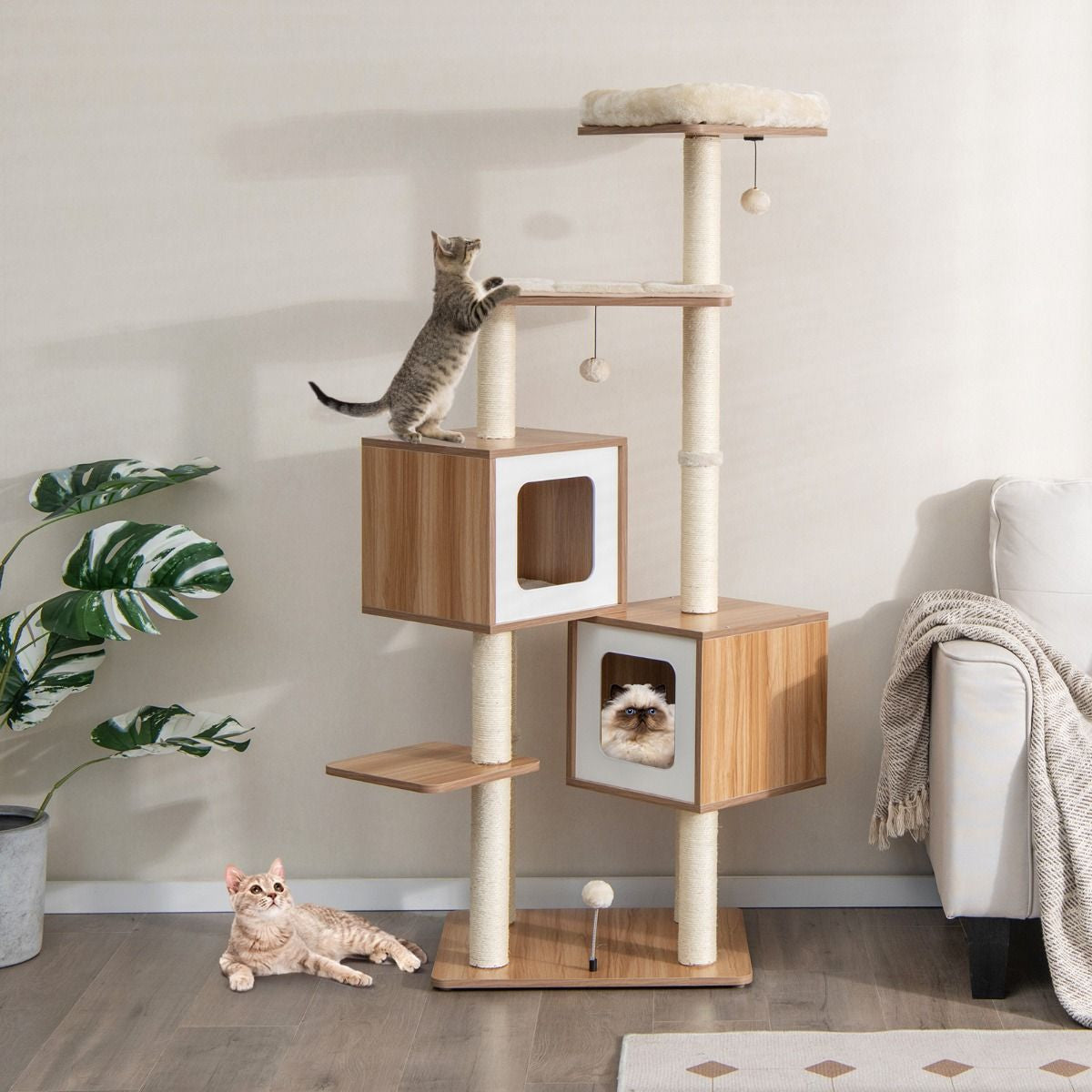 Torre de Descanso Multinivel con Rascador para Gatos